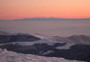 Blick vom Cucurbăta Mare zum Retezat-Gebirge, Rumänien